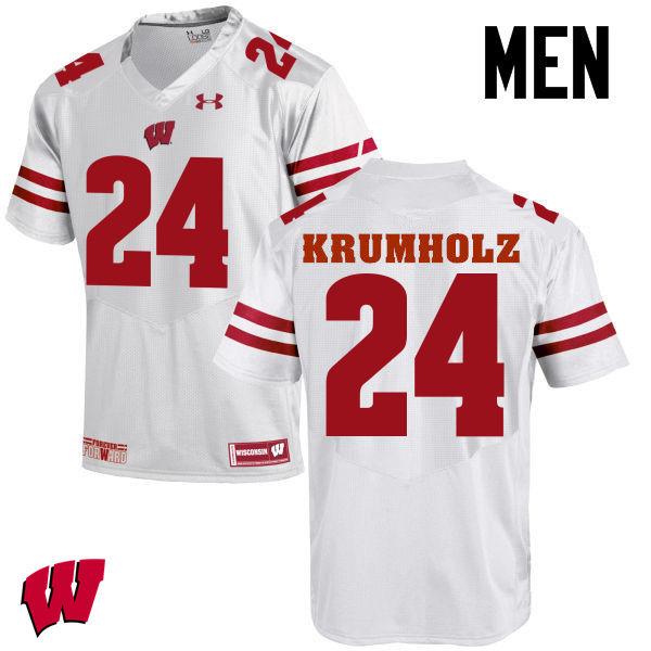 Wisconsin Badgers Men's #24 Adam Krumholz NCAA Under Armour Authentic White College Stitched Football Jersey CX40H32MN